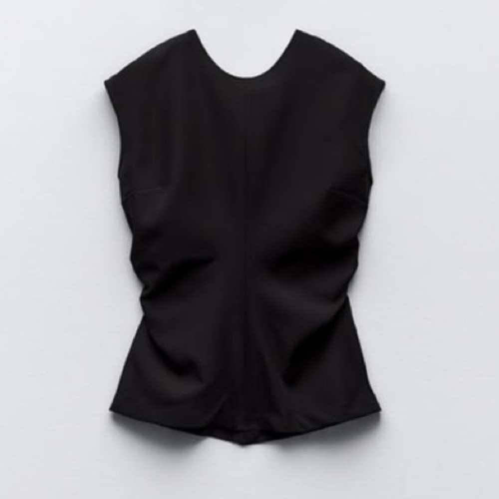 Zara NWT ruched peplum black top - Picture 3 of 4